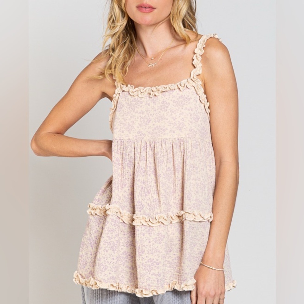 NWT POL Maeve Ruffle Babydoll Pink Floral Tank Top